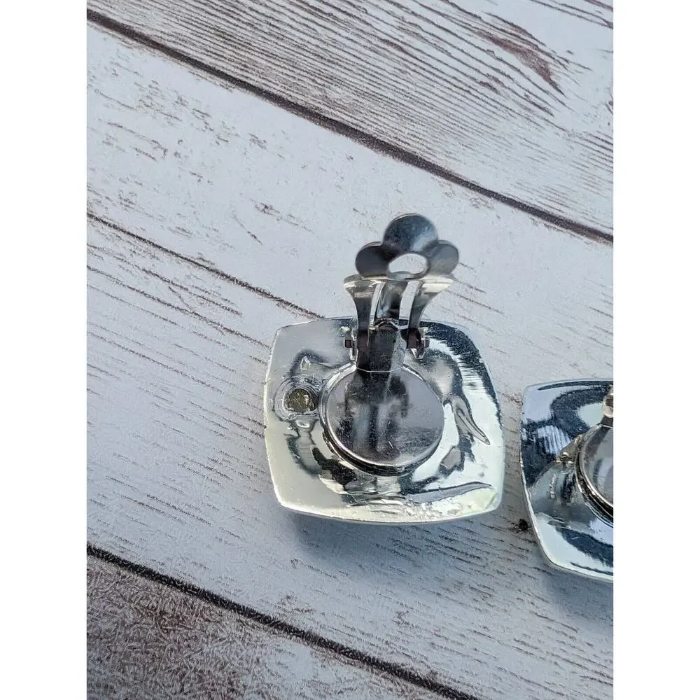Vintage Clip On Earrings - Chunky Silver Tone - Scuffed